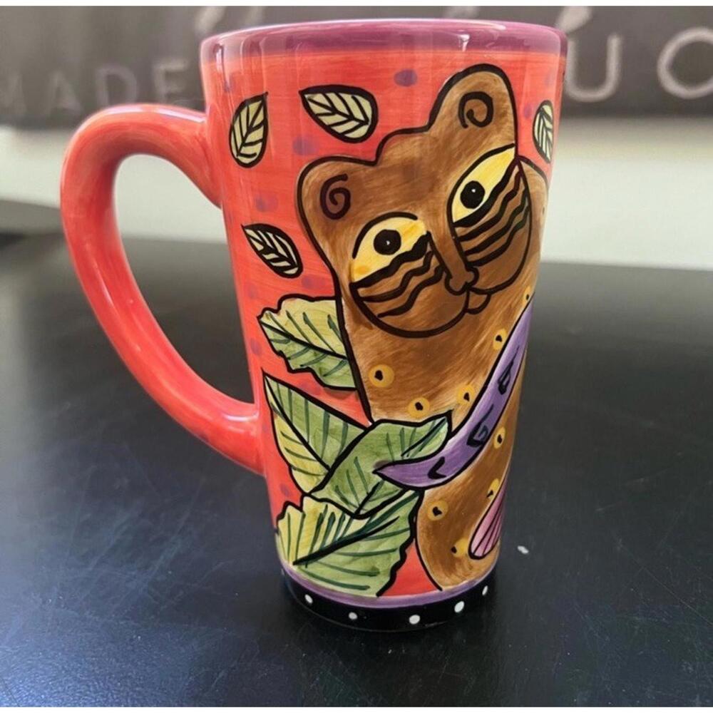 Laurel Burch Colorful Cat Snake Bird Jungle Handle Mug Cup Vintage 1990’s